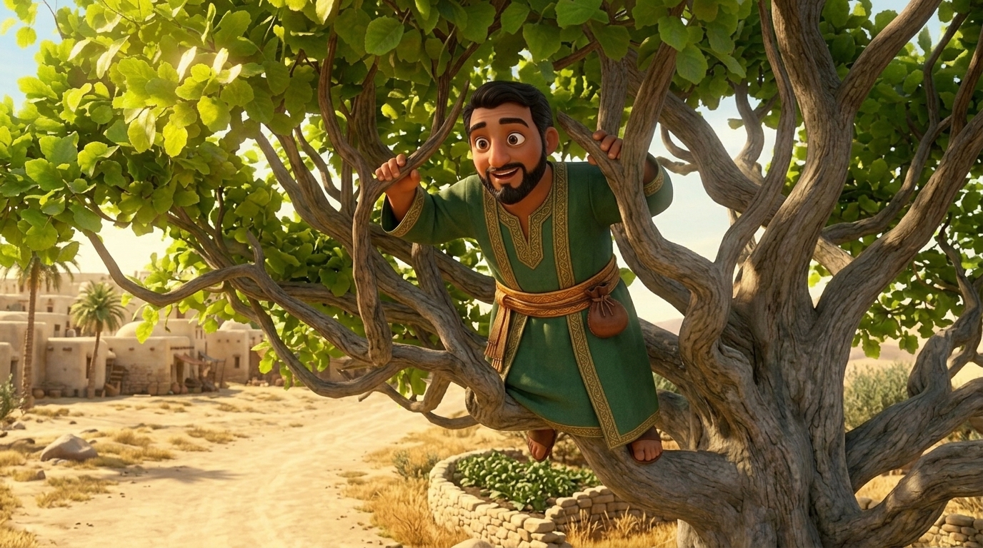Zacchaeus the Tree Climber — Peeking Through the Leaves
